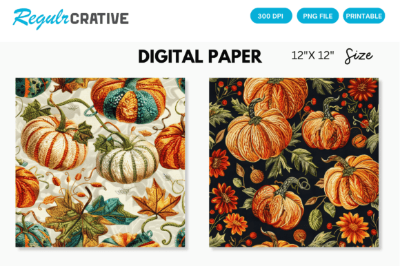 Download Pumpkin Embroidery Digital Paper Pattern - Premium Resources