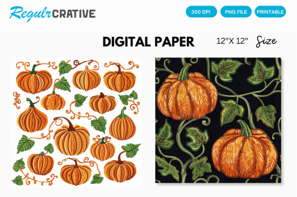 Download Pumpkin Embroidery Digital Paper Pattern - Premium Resources